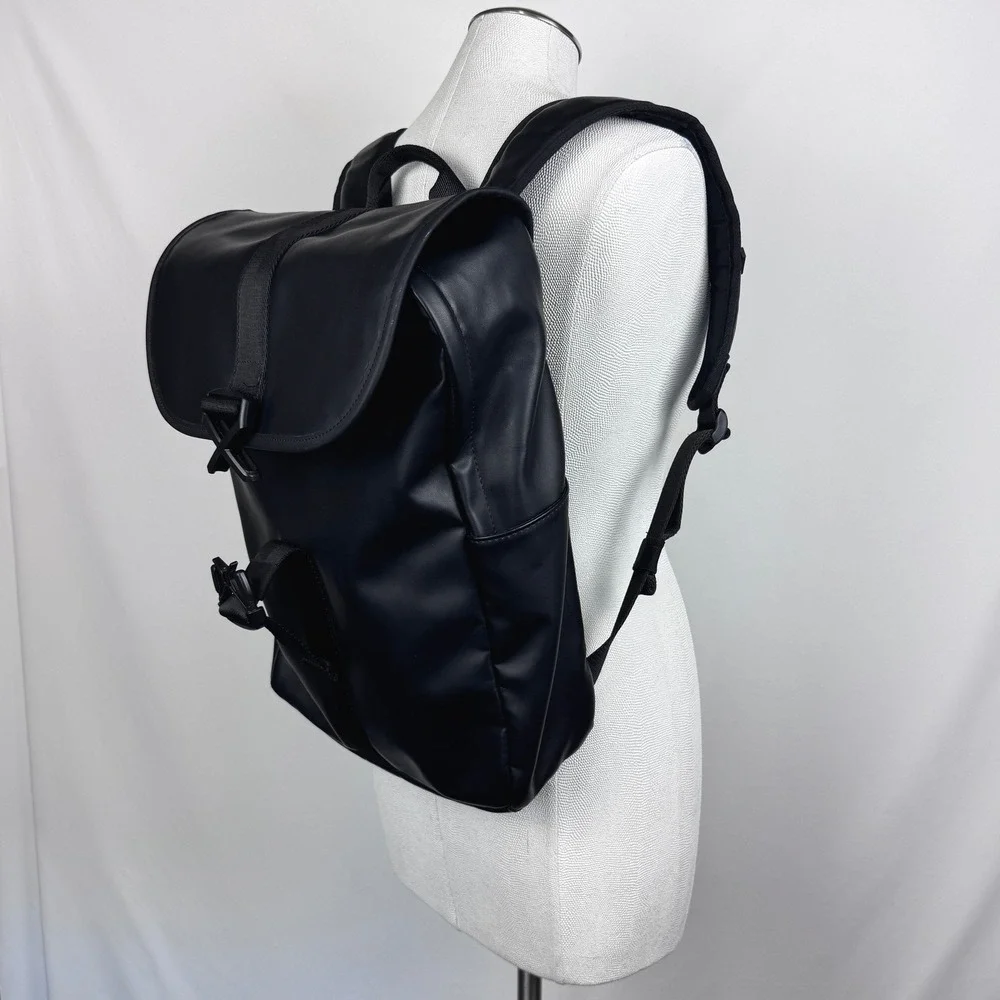 Zara Black Rubberized Minimalist Backpack Matte X-Buckle Techwear Bag